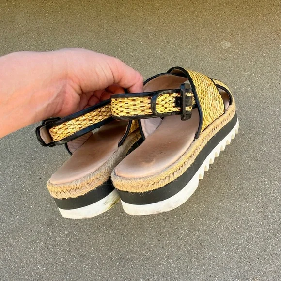 Schutz Aiyana Platform Slingback Sandal Size 7 Tan White Raffia - Picture 7 of 7